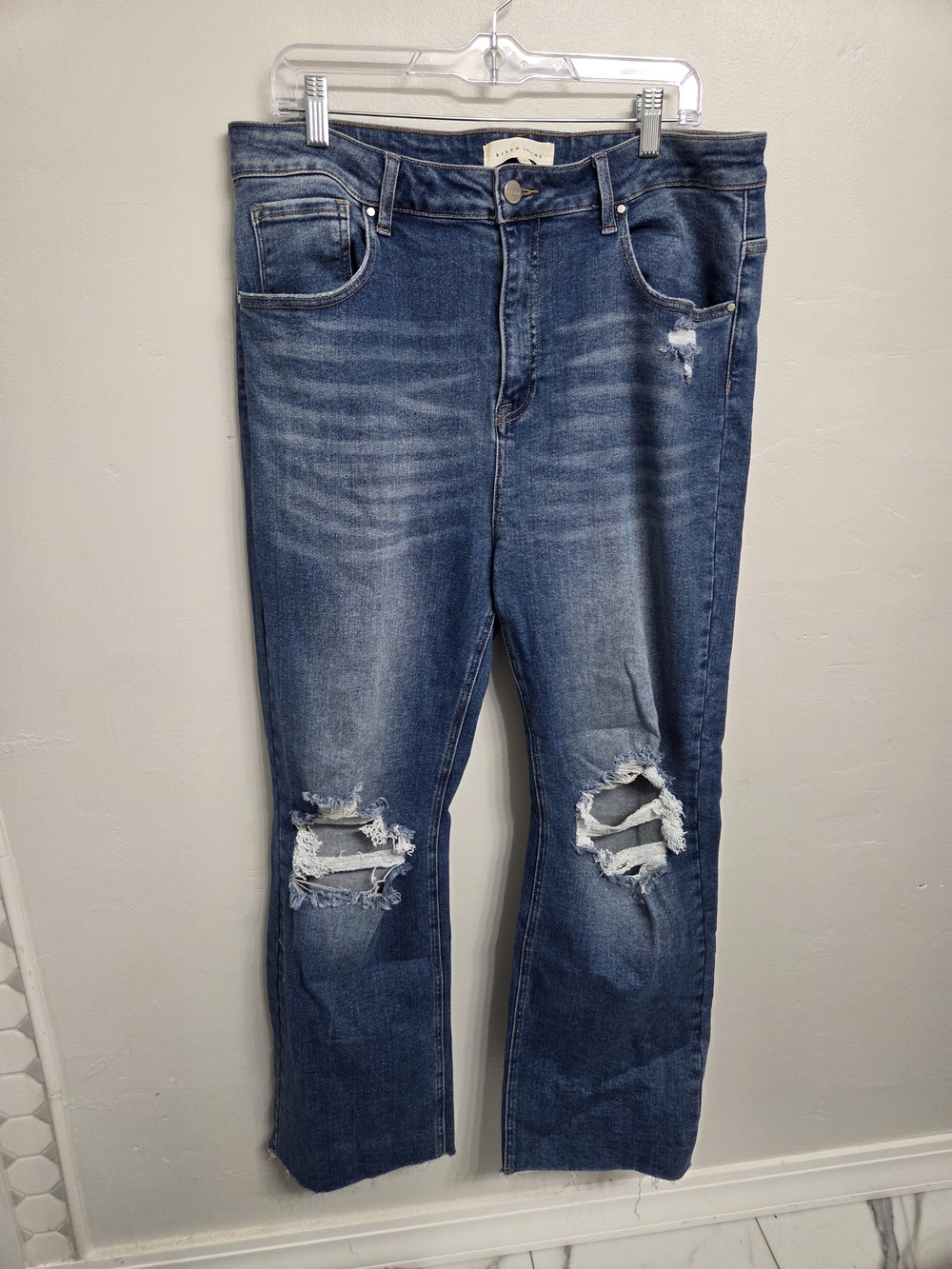 Risen Distressed Blue Denim Jeans